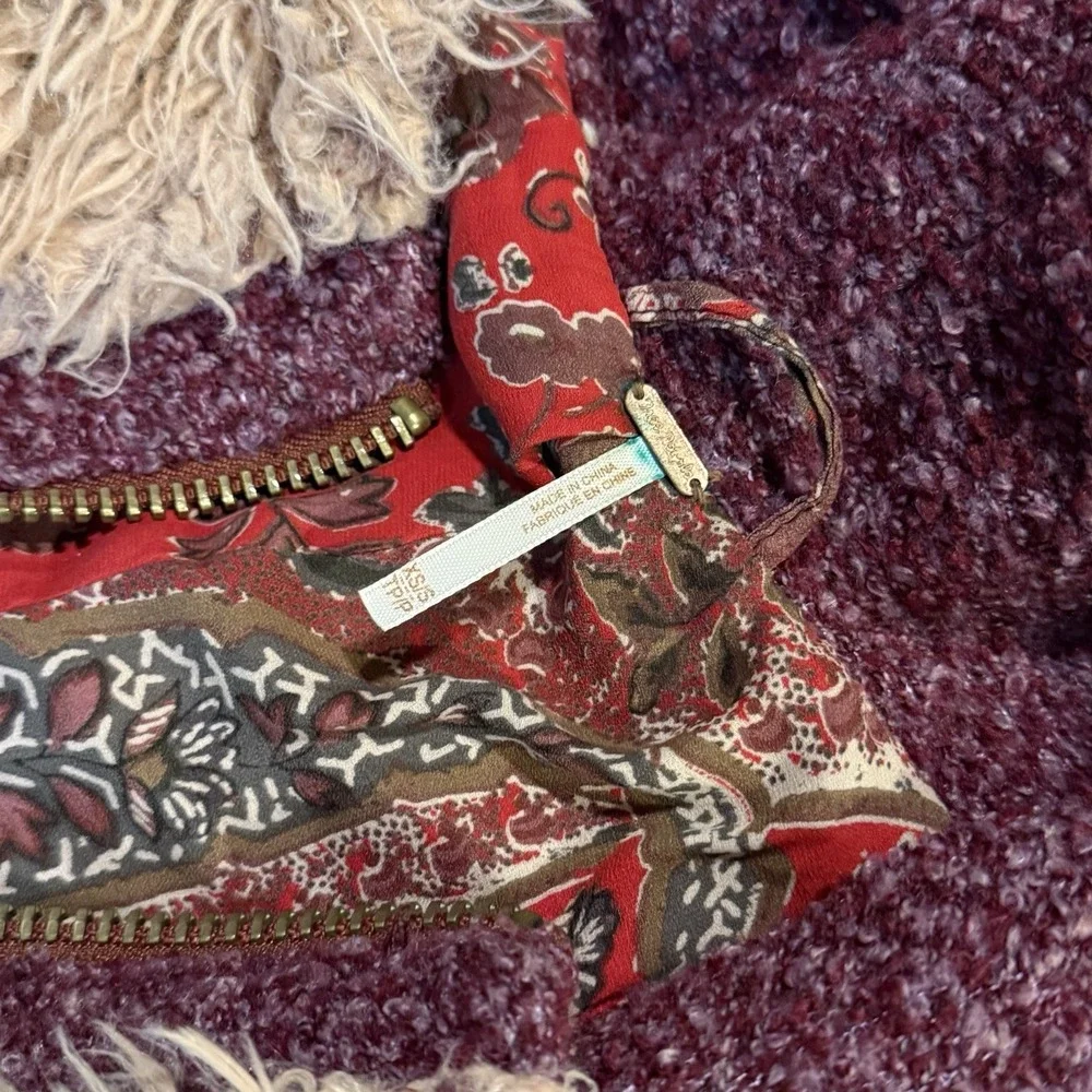 Free People Jacket Hooded Fur With Paisley Lining Zip Up Varsity Womens XS Small - Picture 3 of 5